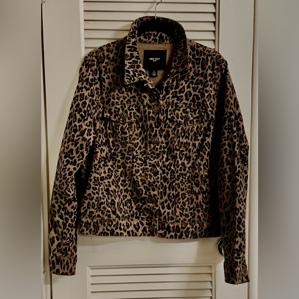 Nine West Leopard Print Jean Jacket in Brown and Black